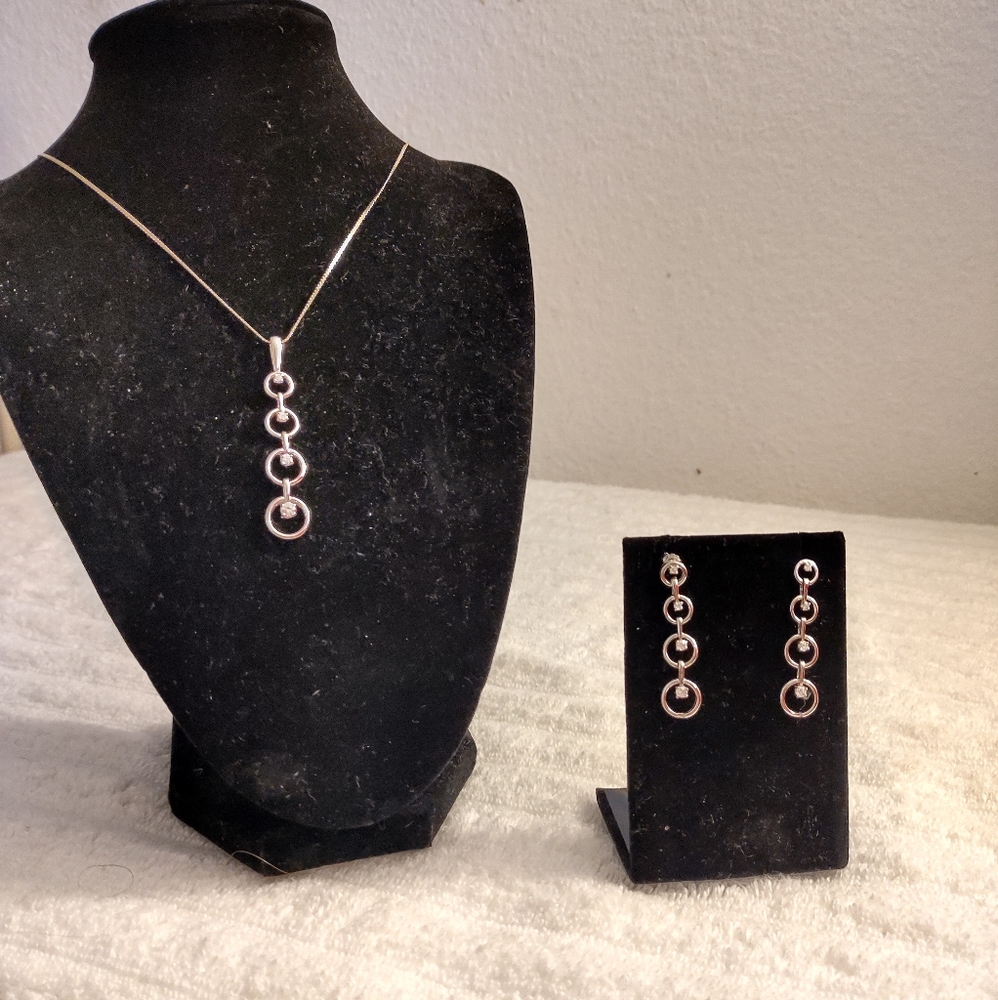 Sterling Silver Matching Pendant and Earring Set